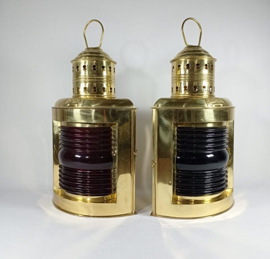 par lamparas nauticas babor estribor laton esquineras
